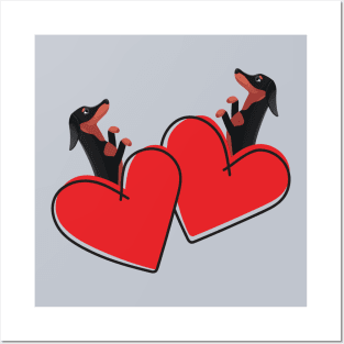 Dachshund Dog (Doxie) in Love Heart Posters and Art